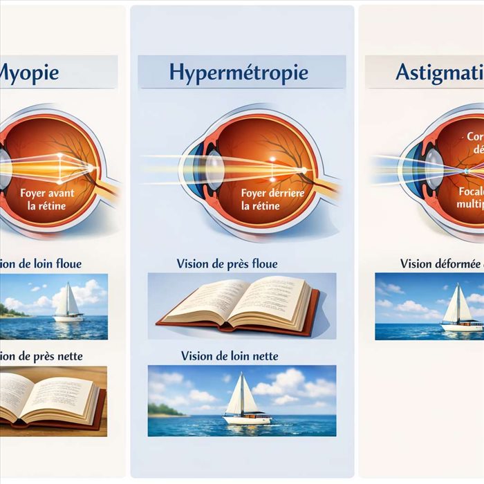 Troubles de la réfraction : myopie, hypermétropie, astigmatisme